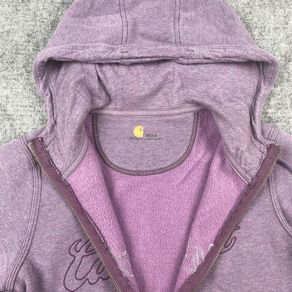 Carhartt Sweatshirt Jacket Women XS Purple Full Zip Spell Out Embroidered Hoodie - Picture 6 of 13